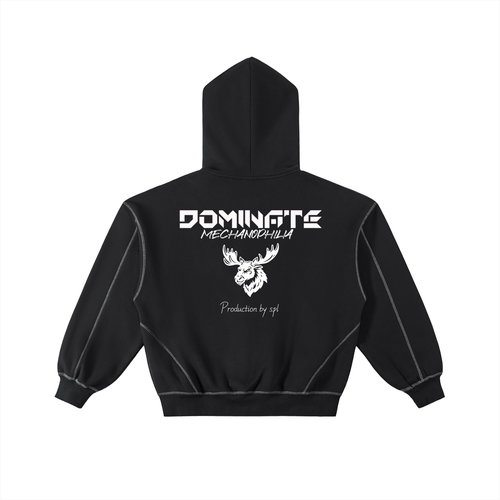 Contrast-Stitched Boxy Fleece Zip Hoodie